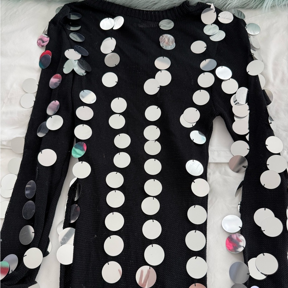 Black Sequin Long Sleeve Top - Picture 6 of 7